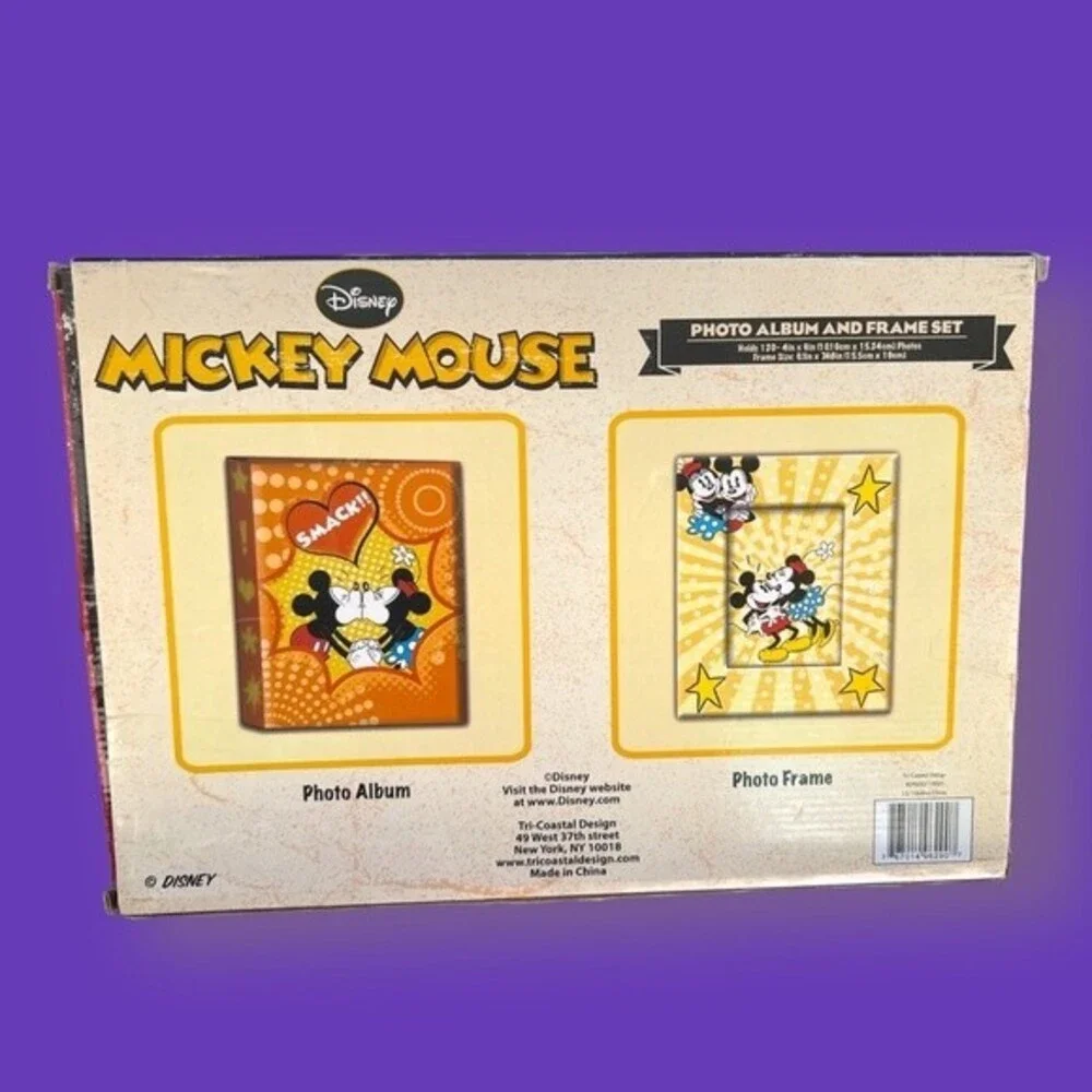 Disney Mickey Mouse Photo Album & Frame Set. Holds 120 Photos. Frame 6” x 7.48”.
